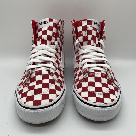 Vans Sk8-Hi Shoes Womens Size 9 Red White Checkerboard Canvas Skate High Top - Picture 2 of 15